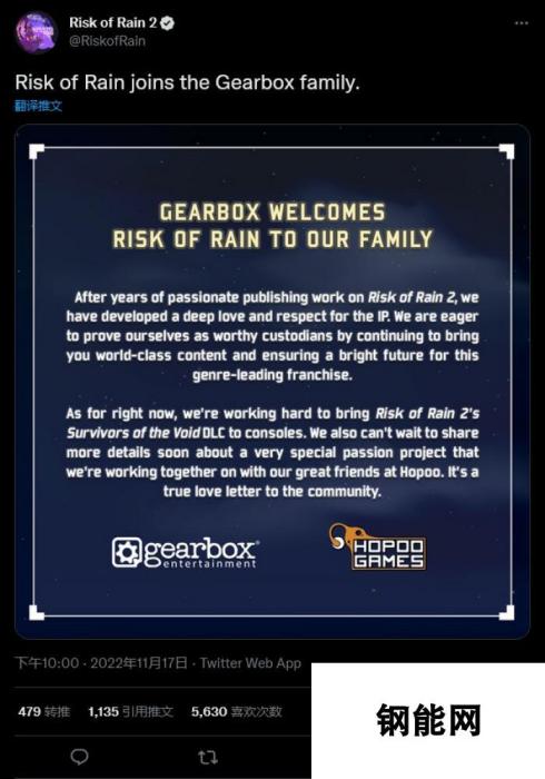 Gearbox收购《雨中冒险》IP 将负责未来内容开发